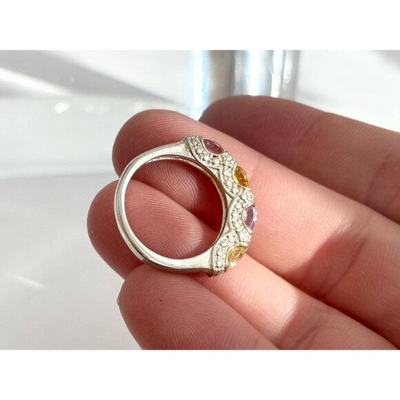 Multi-Stone Band Style Semi-Precious 925 Sterling Silver Vintage Ring - sz 6 - Picture 9 of 12